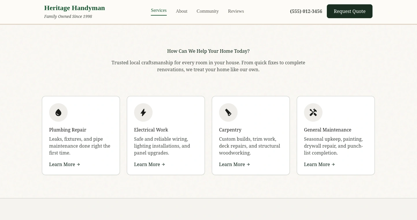 Handyman sample website preview