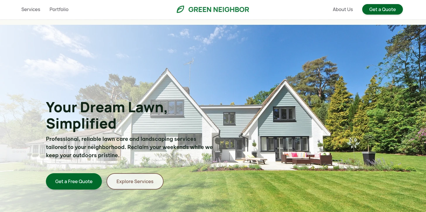 Lawn care sample website preview