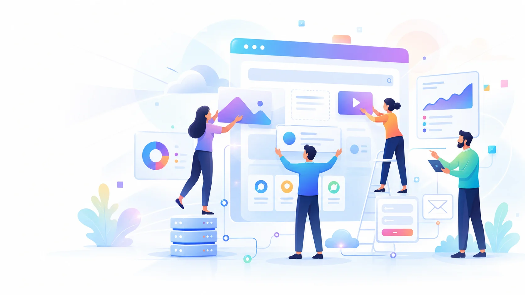 A team assembling website design, management, and hosting modules