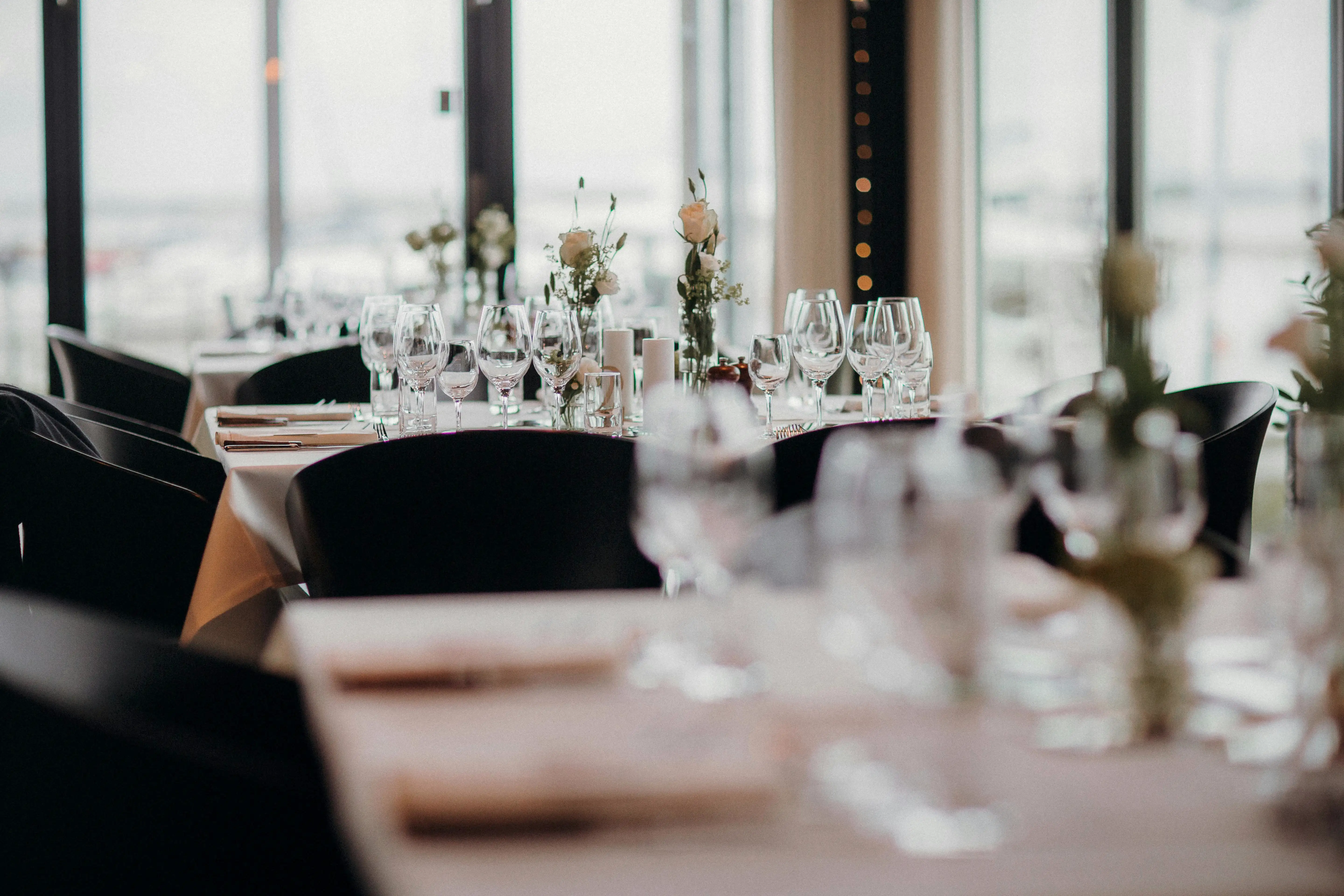 Juniper Table dining room prepared for evening service